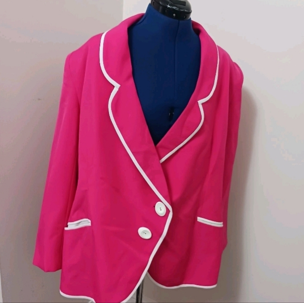 Lilli Ann Pink Suit Blazer Trim Sz 6 Union Made Vtg Asymmetric